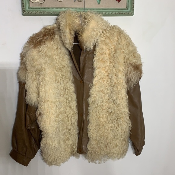 Vintage 70s Woodstock Genuine Sheep leather detachable sleeve vest jacket XL - Picture 3 of 11